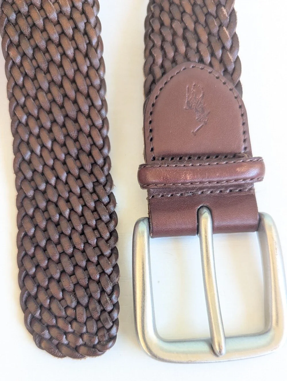 Polo by Ralph Lauren Brown Braided Leather Belt with Silver Buckle